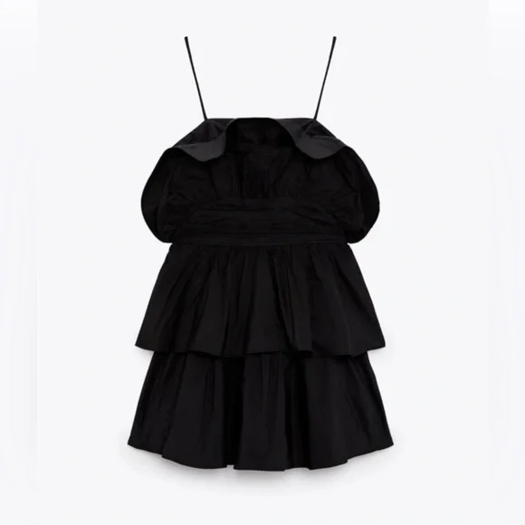 Zara Black Ruffle Mini Dress - Picture 4 of 6